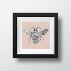 Manchester Worker Bee in Black & White on Pink - Square Matt Print