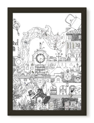 The Enchanted Village print - Black and white