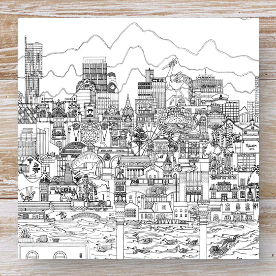 Manchester Skyline Greeting Card - black and white