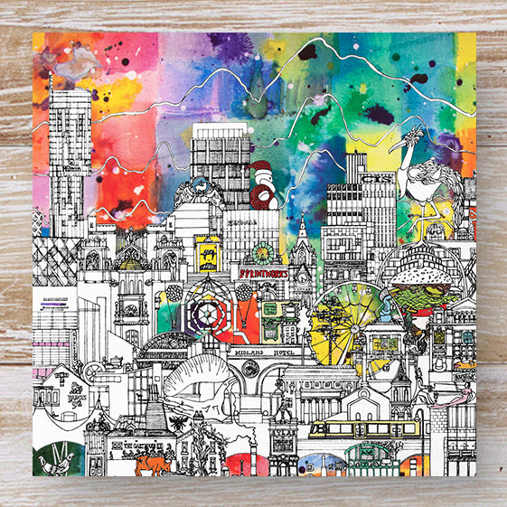 Manchester skyline greeting card - colour