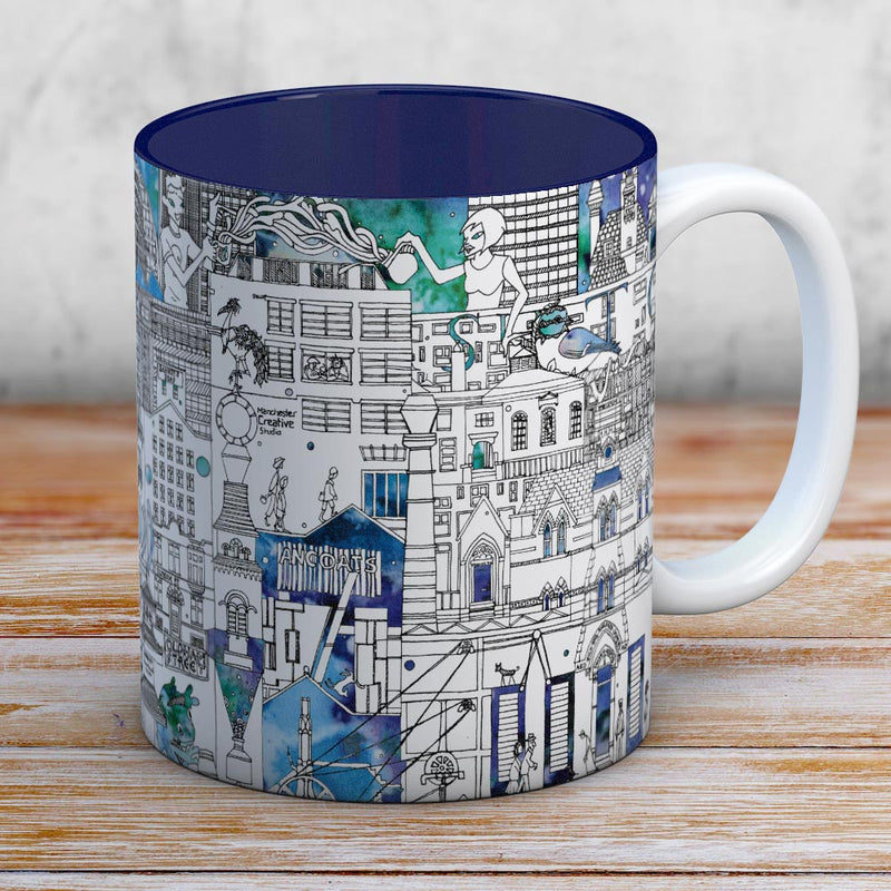 Industrial Manchester coffee mug - blue interior