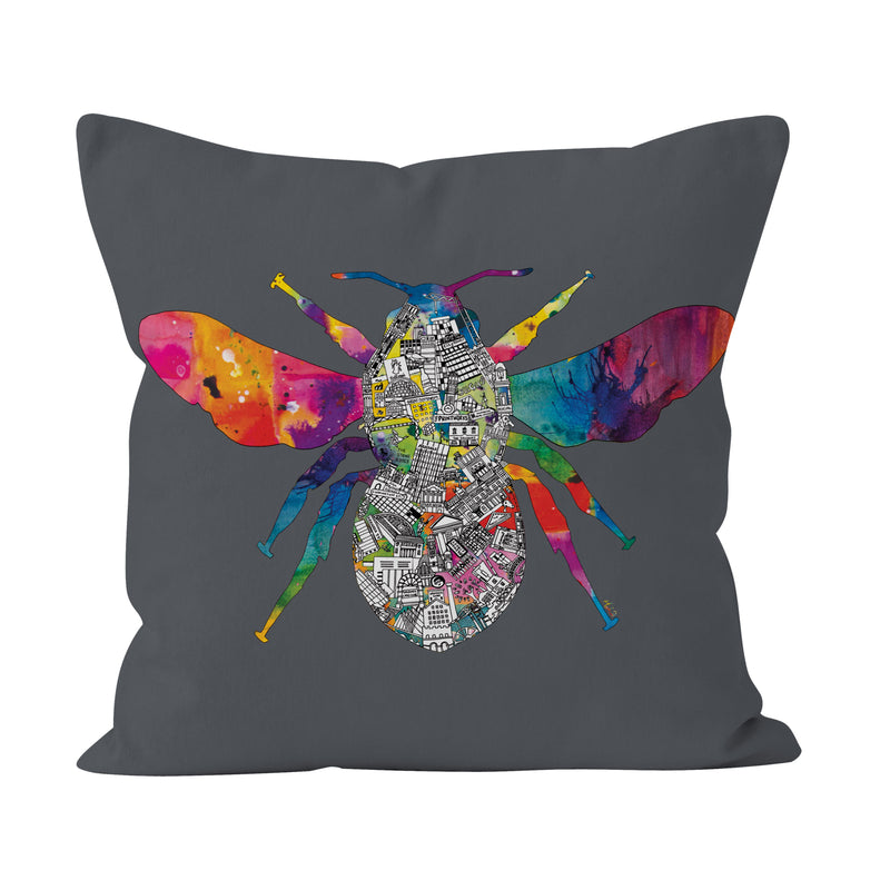 Manchester Skyline Grey Bee Cushion