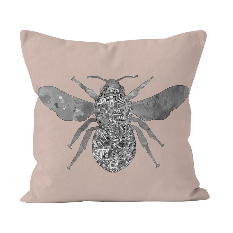 Manchester Skyline - Soft blush pink Bee Cushion