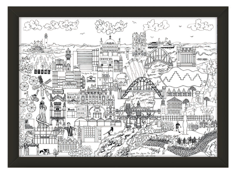 Newcastle Skyline Print – Black and White