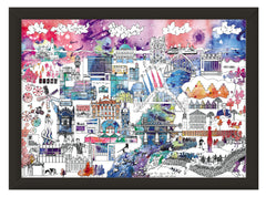Newcastle Skyline Print – Multicolour, Rainbow Backdrop