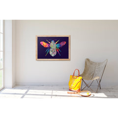 Colourful Manchester Worker Bee Print - Navy Background