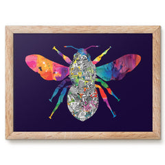 Colourful Manchester Worker Bee Print - Navy Background