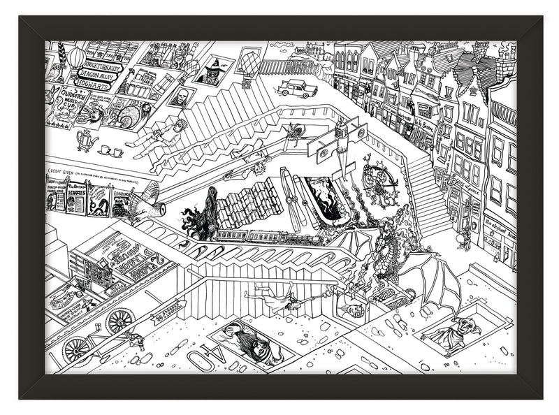 Escher meets the wizard world Print – Black and White