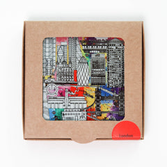 London Skyline Colour - 2 Glass Coaster Set