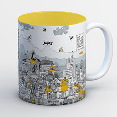 Manchester Grey & Yellow skyline mugs - Bright Yellow interior